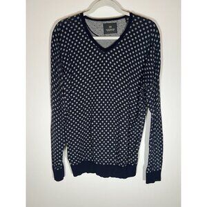 Scotch & Soda blue gray polka dot v-neck sweater L preppy streetwear lightweight